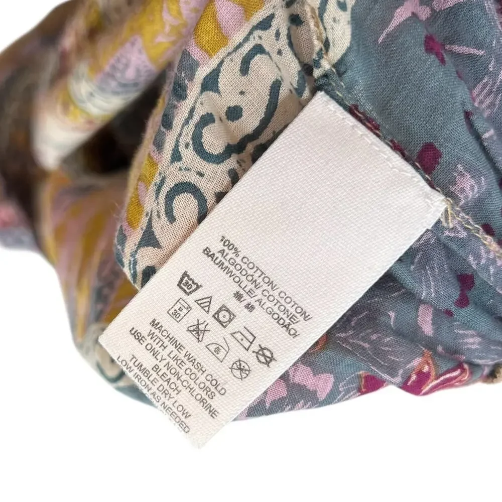 Free People Hold On Tight Gauze Pullover‎ Top Hooded Floral Paisley XS Small